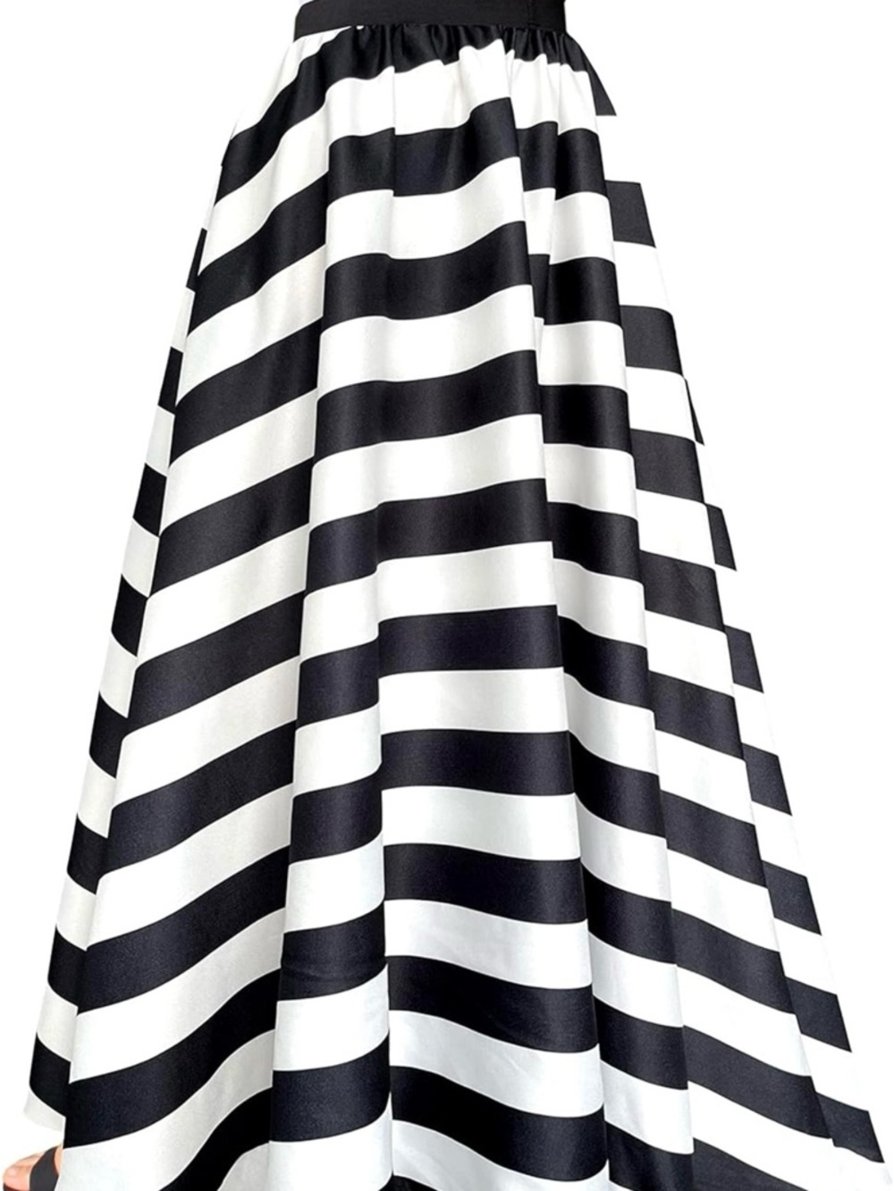 Chiffon Black and White Striped Maxi Skirt - Elegant Women's Skirt - Picture 2 of 7